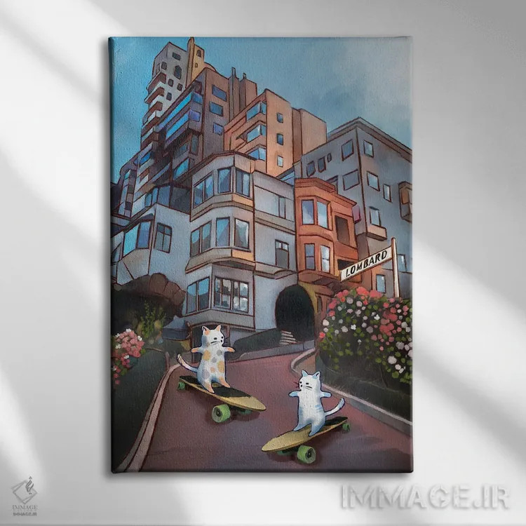 تابلو دکوراتیو اسکیت سواری در سان فرانسیسکو اثر توماس لیتل - نمای روبهرو روی دیوار