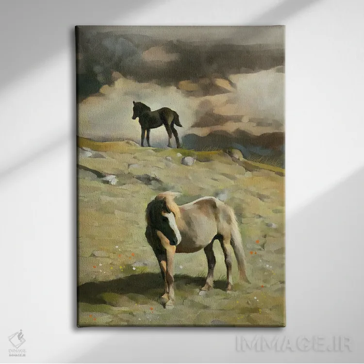 تابلو دکوراتیو کره اسب روی تپه اثر توماس لیتل - نمای روبهرو روی دیوار