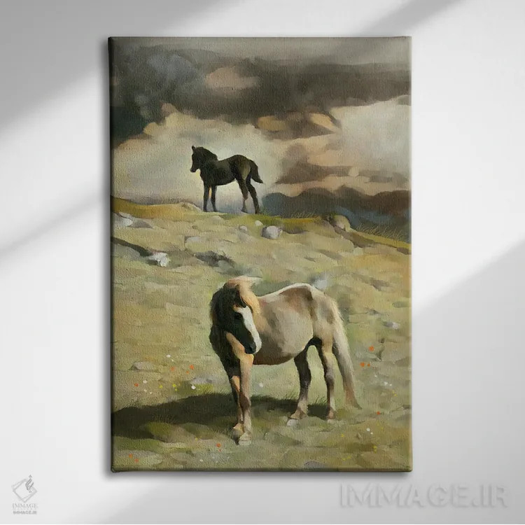 تابلو دکوراتیو کره اسب روی تپه اثر توماس لیتل - نمای روبهرو روی دیوار