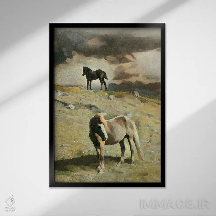 تابلو دکوراتیو کره اسب روی تپه اثر توماس لیتل - نمای قابدار مشکی