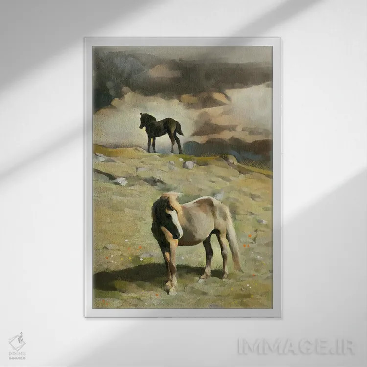 تابلو دکوراتیو کره اسب روی تپه اثر توماس لیتل - نمای قابدار سفید