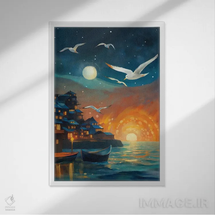 تابلو دکوراتیو از روز تا شب اثر توماس لیتل - نمای قابدار سفید