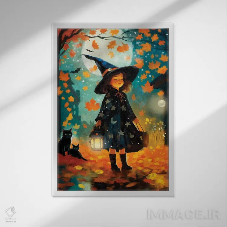 تابلو دکوراتیو جادوی هالووین اثر توماس لیتل - نمای قابدار سفید