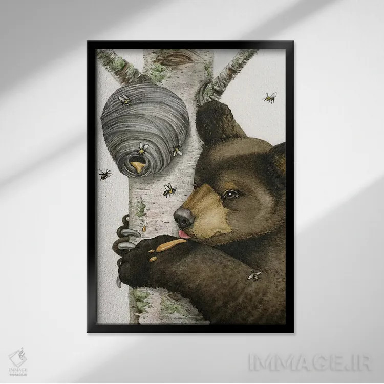 تابلو دکوراتیو خرس عسل دوست اثر تریسی لیزوت - نمای قابدار مشکی