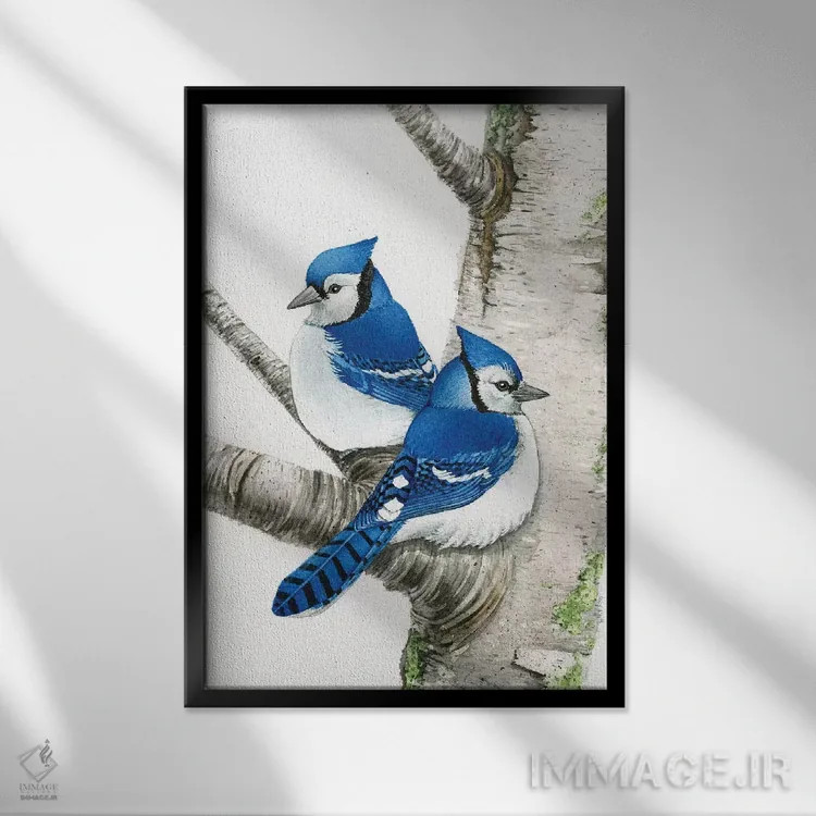 تابلو دکوراتیو جی یان آبی درخت غان اثر تریسی لیزوت - نمای قابدار مشکی