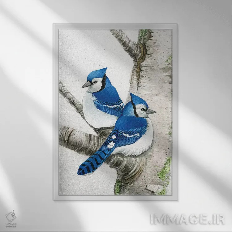 تابلو دکوراتیو جی یان آبی درخت غان اثر تریسی لیزوت - نمای قابدار سفید