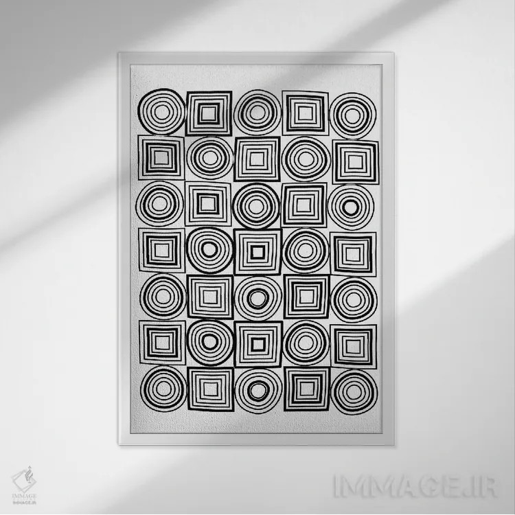 تابلو مینیمال پرتره خطوط آمیخته دایره و مربع اثر فروشگاه طراحی میسی - نمای قابدار سفید