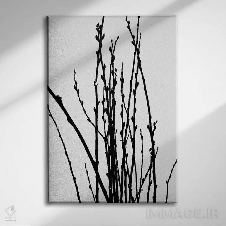 تابلو مینیمال گیاه شاخه ای شش اثر فروشگاه طراحی میسی - نمای روبهرو روی دیوار