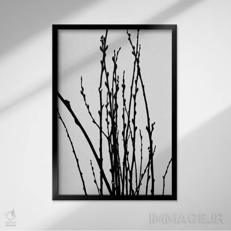 تابلو مینیمال گیاه شاخه ای شش اثر فروشگاه طراحی میسی - نمای قابدار مشکی