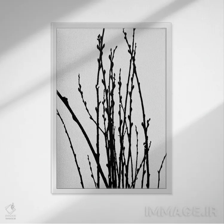 تابلو مینیمال گیاه شاخه ای شش اثر فروشگاه طراحی میسی - نمای قابدار سفید