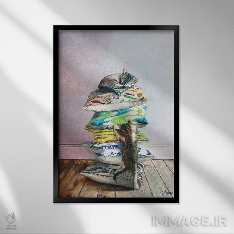 تابلو دکوراتیو گربه کوسنی ۲ اثر تیموتی آدام متیوز - نمای قابدار مشکی