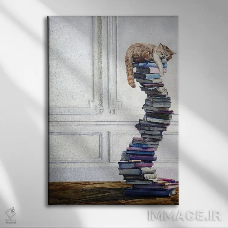 تابلو دکوراتیو تنبل کتابخوان ۱ اثر تیموتی آدام متیوز - نمای روبهرو روی دیوار
