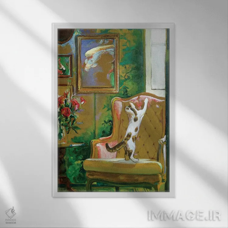 تابلو دکوراتیو بچه گربه در اتاق مطالعه اثر تیموتی آدام متیوز - نمای قابدار سفید