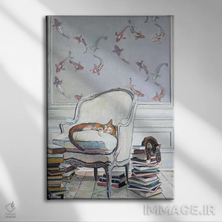 تابلو دکوراتیو تنبل کتابخوان ۲ اثر تیموتی آدام متیوز - نمای روبهرو روی دیوار