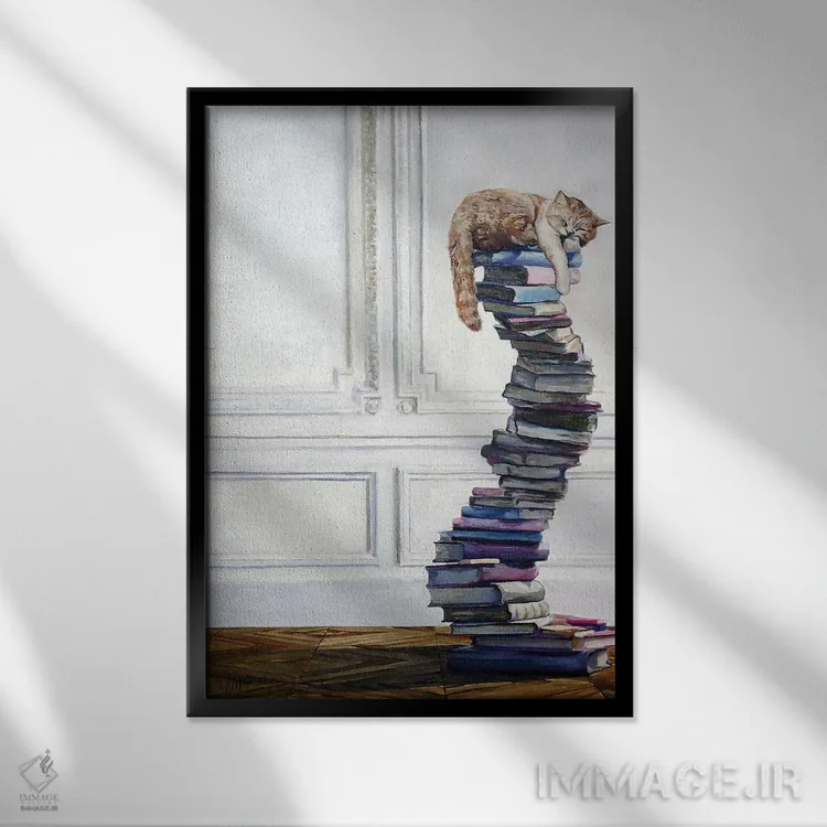 تابلو دکوراتیو تنبل کتابخوان ۱ اثر تیموتی آدام متیوز - نمای قابدار مشکی