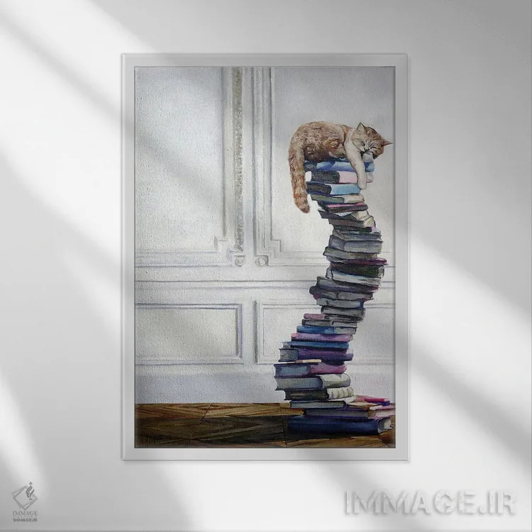 تابلو دکوراتیو تنبل کتابخوان ۱ اثر تیموتی آدام متیوز - نمای قابدار سفید