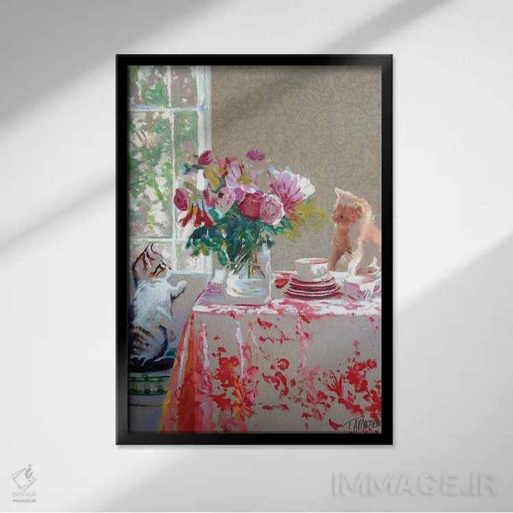 تابلو دکوراتیو چای دونفره اثر تیموتی آدام متیوز - نمای قابدار مشکی