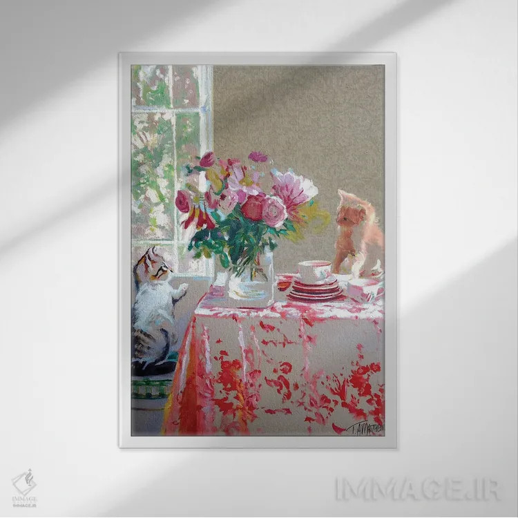 تابلو دکوراتیو چای دونفره اثر تیموتی آدام متیوز - نمای قابدار سفید