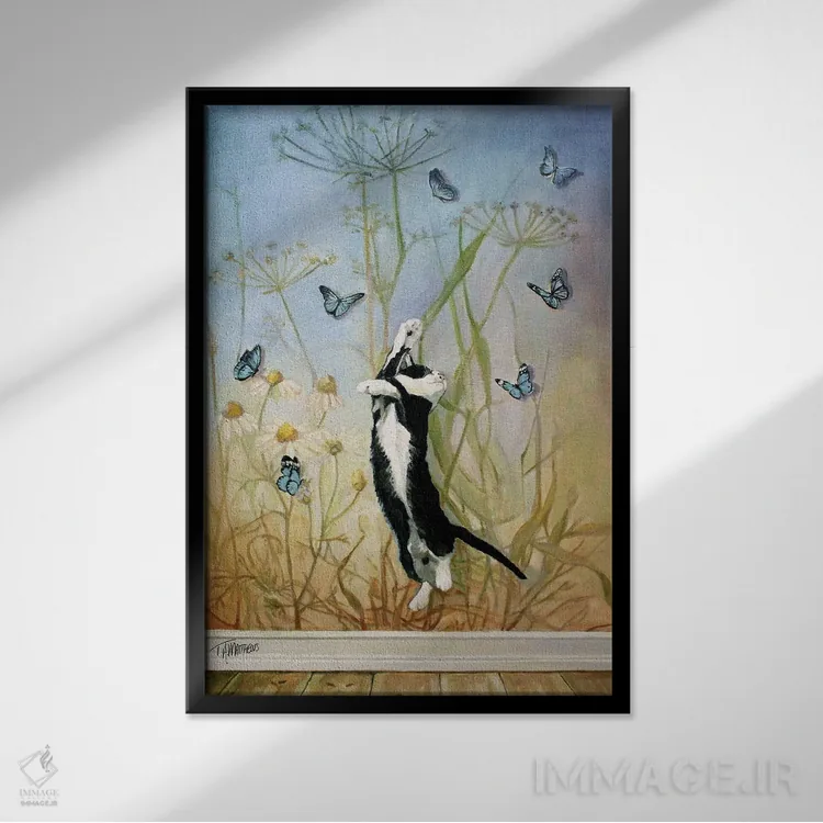 تابلو دکوراتیو گربه پروانه ای ۲ اثر تیموتی آدام متیوز - نمای قابدار مشکی