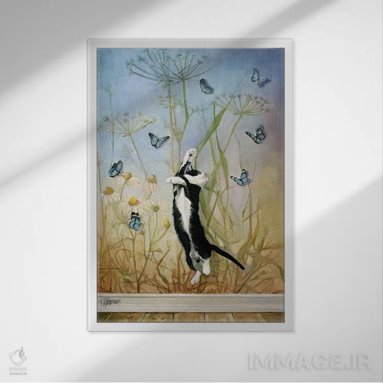 تابلو دکوراتیو گربه پروانه ای ۲ اثر تیموتی آدام متیوز - نمای قابدار سفید