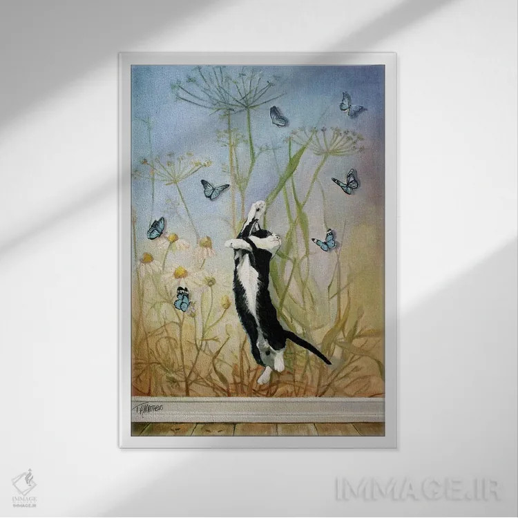 تابلو دکوراتیو گربه پروانه ای ۲ اثر تیموتی آدام متیوز - نمای قابدار سفید