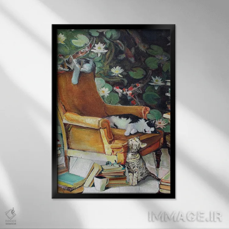 تابلو دکوراتیو تنبل کتابخوان ۵ اثر تیموتی آدام متیوز - نمای قابدار مشکی