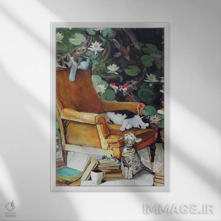 تابلو دکوراتیو تنبل کتابخوان ۵ اثر تیموتی آدام متیوز - نمای قابدار سفید