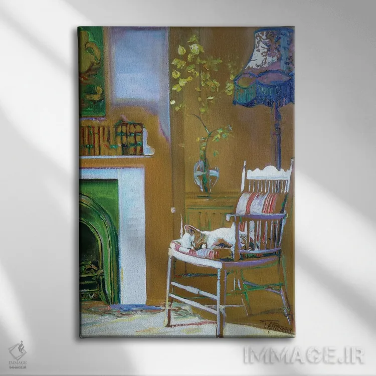تابلو دکوراتیو گربه خانه روستایی اثر تیموتی آدام متیوز - نمای روبهرو روی دیوار