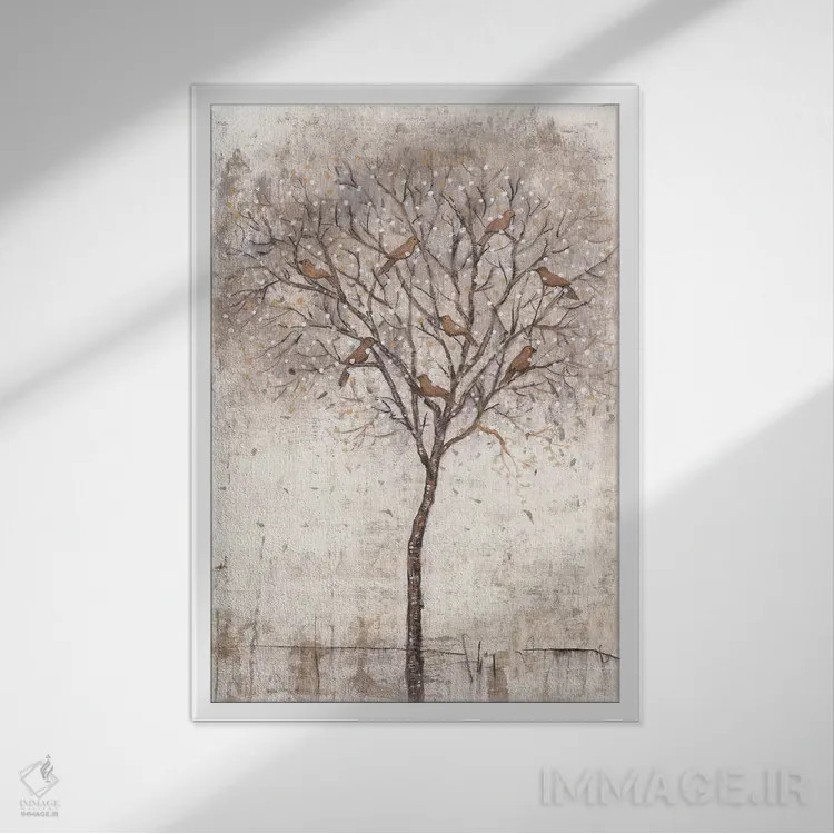 تابلو دکوراتیو درخت پرندگان ۱ اثر تیم اوتول - نمای قابدار سفید