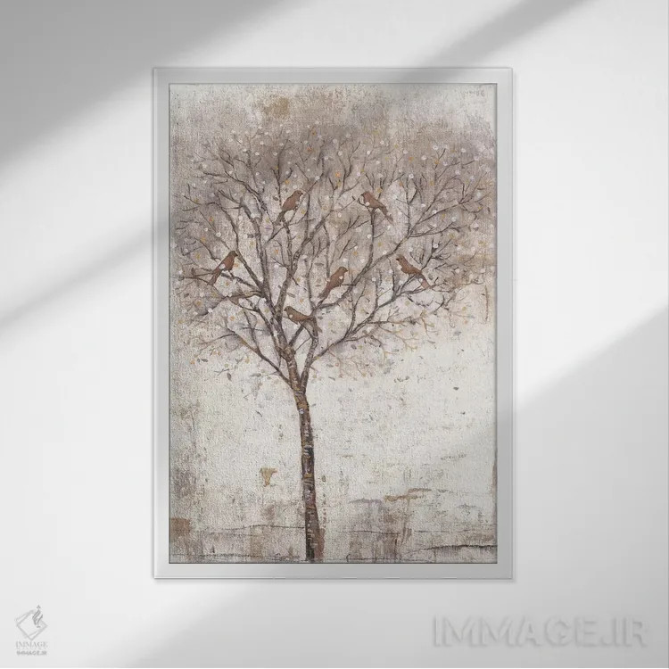 تابلو دکوراتیو درخت پرندگان ۲ اثر تیم اوتول - نمای قابدار سفید