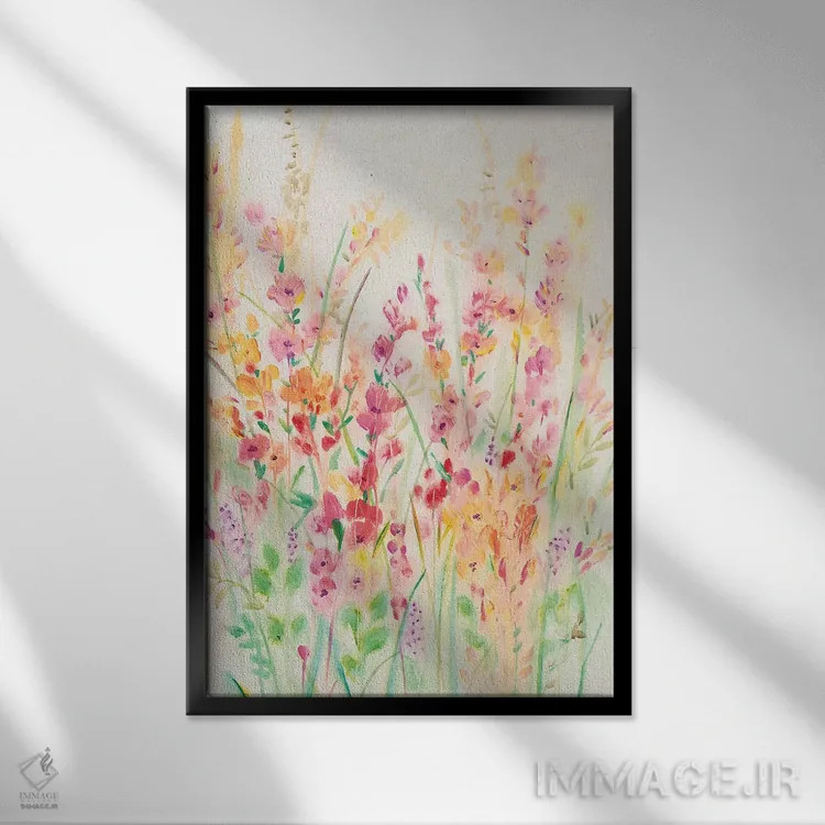 تابلو انتزاعی گل های درخشان ۱ اثر تیم اوتول - نمای قابدار مشکی