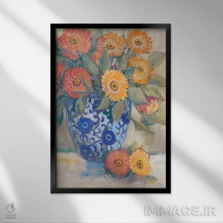 تابلو دکوراتیو دسته گل شرقی ۱ اثر تیم اوتول - نمای قابدار مشکی