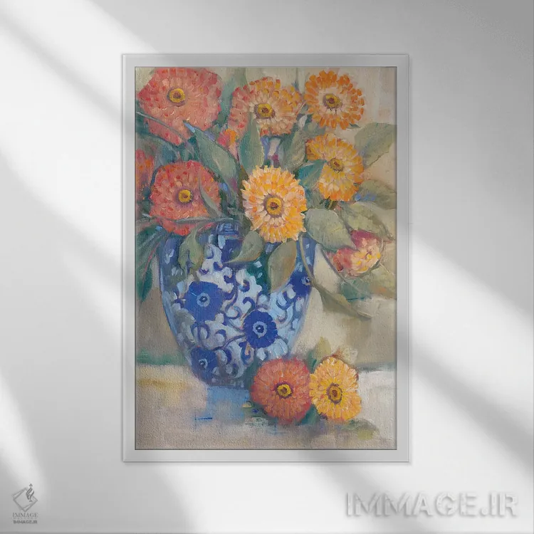 تابلو دکوراتیو دسته گل شرقی ۱ اثر تیم اوتول - نمای قابدار سفید