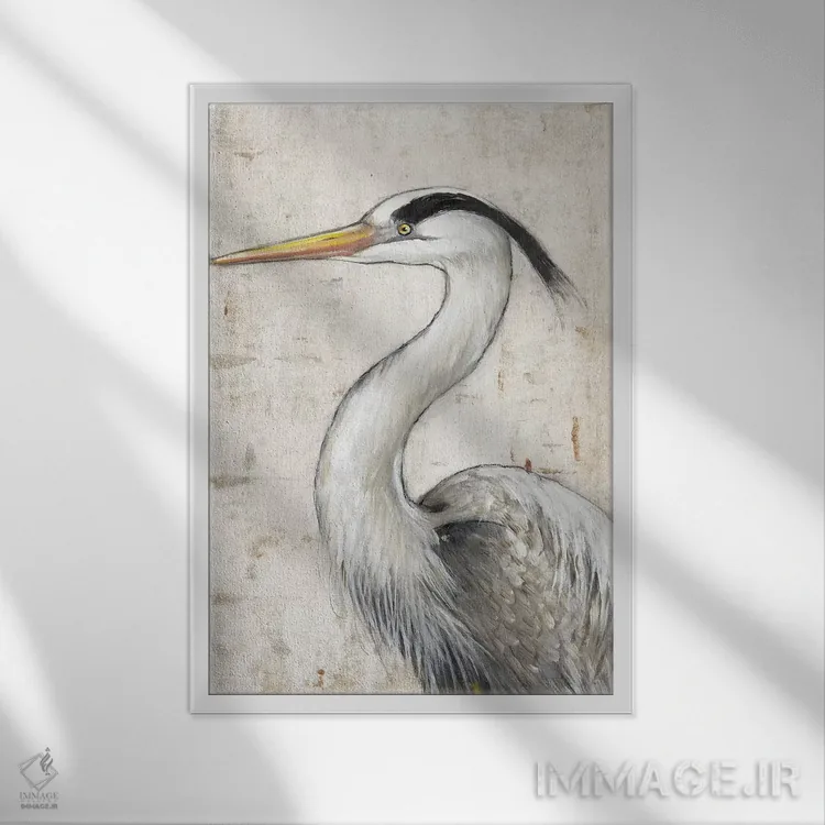 تابلو دکوراتیو حواصیل خاکستری II اثر تیم اوتول - نمای قابدار سفید