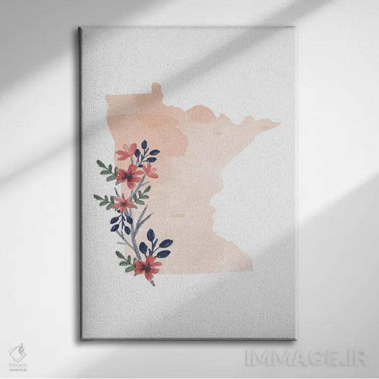تابلو دکوراتیو طرح گل آبرنگی ایالت مینه سوتا اثر تایپولوژی پیپر کو - نمای روبهرو روی دیوار