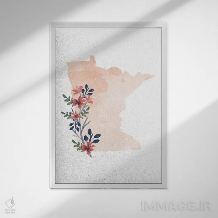 تابلو دکوراتیو طرح گل آبرنگی ایالت مینه سوتا اثر تایپولوژی پیپر کو - نمای قابدار سفید