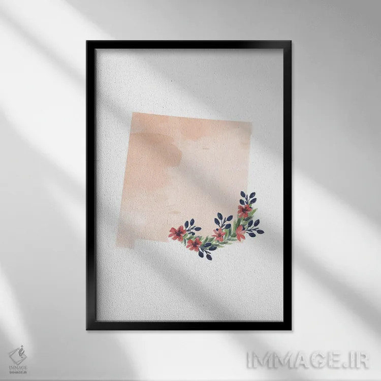 تابلو دکوراتیو طرح گل آبرنگی ایالت نیومکزیکو اثر تایپولوژی پیپر کو - نمای قابدار مشکی