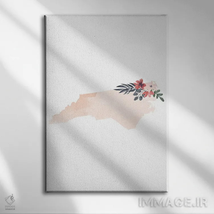 تابلو دکوراتیو طرح گل آبرنگی ایالت کارولینای شمالی اثر تایپولوژی پیپر کو - نمای روبهرو روی دیوار