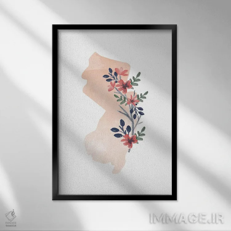 تابلو دکوراتیو طرح گل آبرنگی ایالت نیوجرسی اثر تایپولوژی پیپر کو - نمای قابدار مشکی