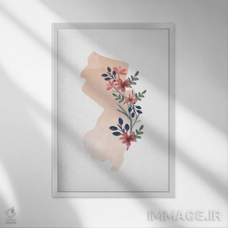 تابلو دکوراتیو طرح گل آبرنگی ایالت نیوجرسی اثر تایپولوژی پیپر کو - نمای قابدار سفید