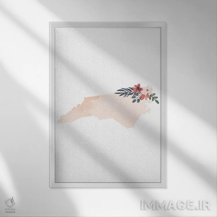 تابلو دکوراتیو طرح گل آبرنگی ایالت کارولینای شمالی اثر تایپولوژی پیپر کو - نمای قابدار سفید