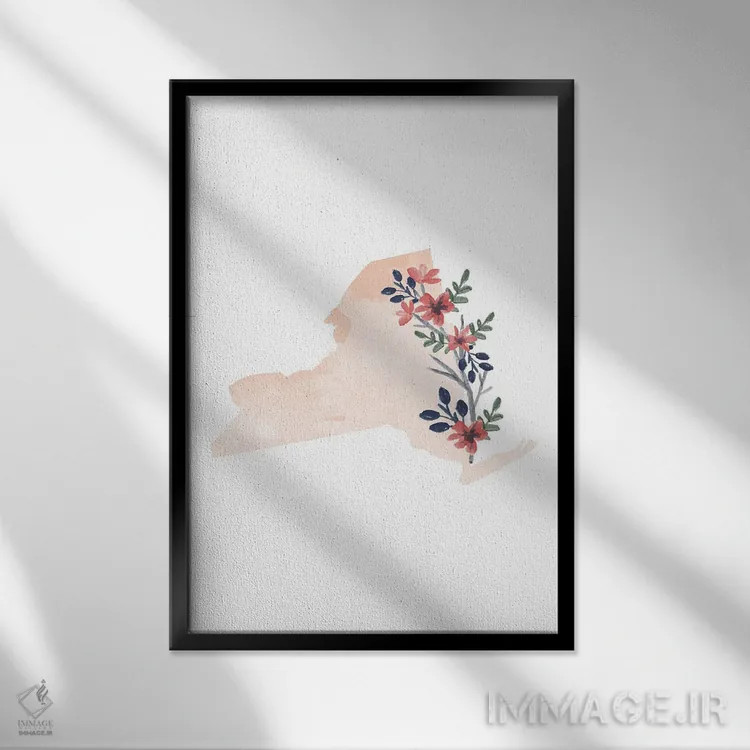 تابلو دکوراتیو طرح گل آبرنگی ایالت نیویورک اثر تایپولوژی پیپر کو - نمای قابدار مشکی