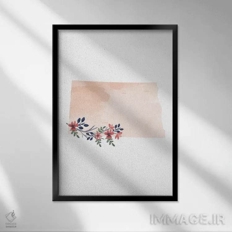تابلو دکوراتیو طرح گل آبرنگی ایالت داکوتای شمالی اثر تایپولوژی پیپر کو - نمای قابدار مشکی