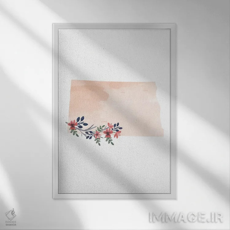 تابلو دکوراتیو طرح گل آبرنگی ایالت داکوتای شمالی اثر تایپولوژی پیپر کو - نمای قابدار سفید