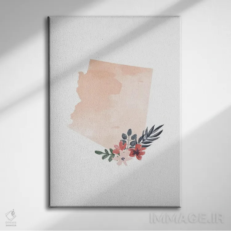 تابلو دکوراتیو طرح گل آبرنگی ایالت آریزونا اثر تایپولوژی پیپر کو - نمای روبهرو روی دیوار