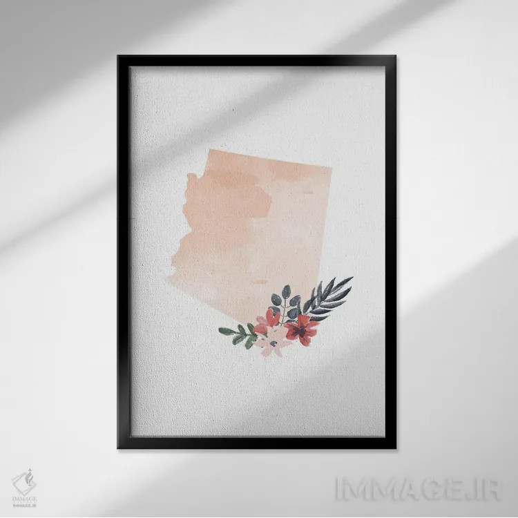 تابلو دکوراتیو طرح گل آبرنگی ایالت آریزونا اثر تایپولوژی پیپر کو - نمای قابدار مشکی