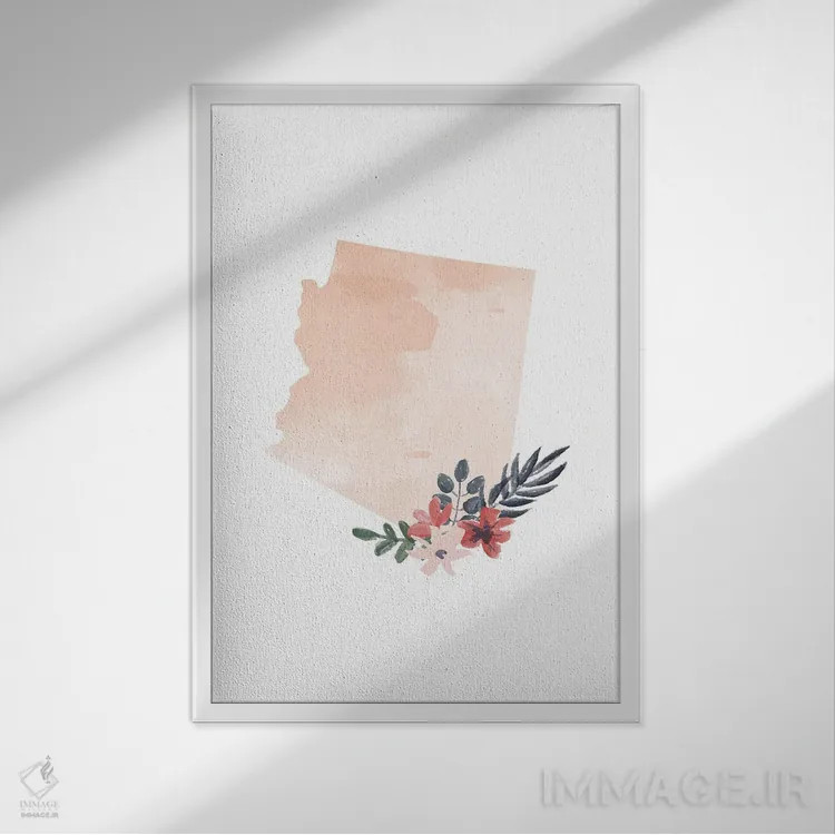 تابلو دکوراتیو طرح گل آبرنگی ایالت آریزونا اثر تایپولوژی پیپر کو - نمای قابدار سفید