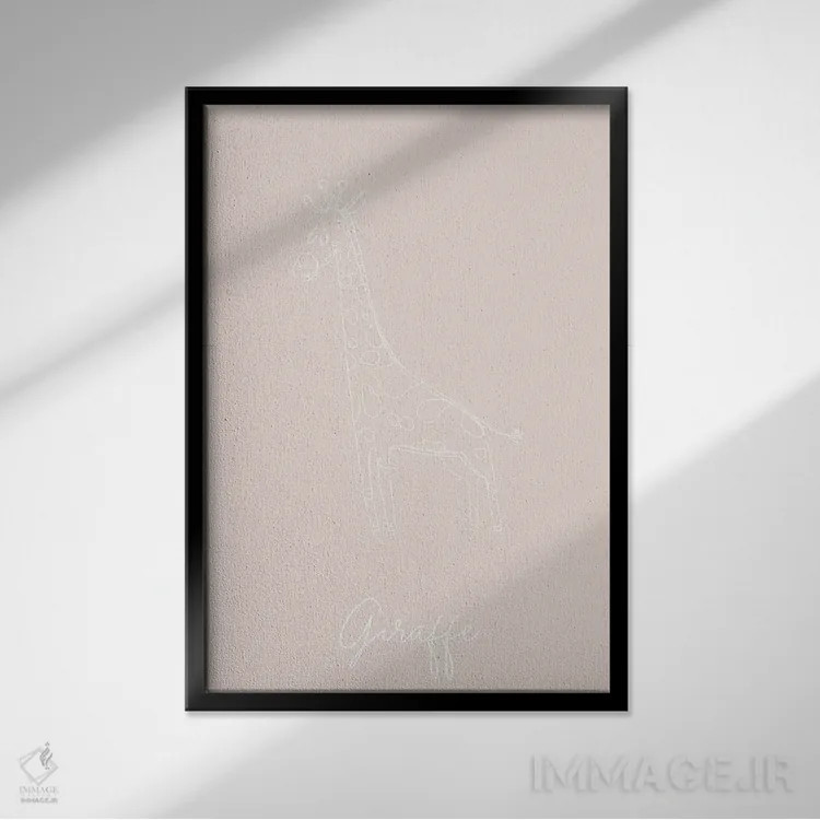 تابلو مینیمال طرح خطی زرافه اتاق کودک اثر تایپولوژی پیپر کو - نمای قابدار مشکی