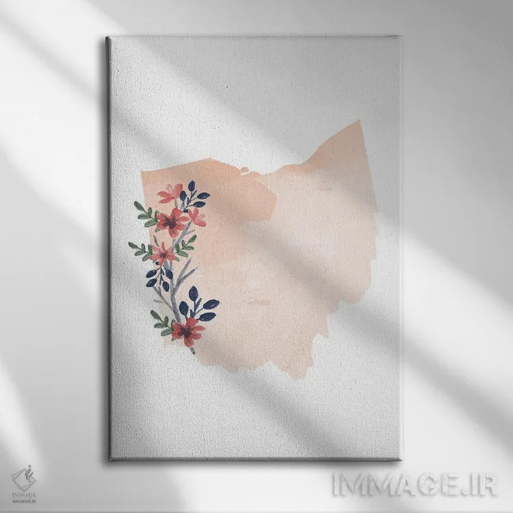 تابلو دکوراتیو طرح گل آبرنگی ایالت اوهایو اثر تایپولوژی پیپر کو - نمای روبهرو روی دیوار