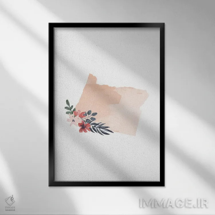 تابلو دکوراتیو طرح گل آبرنگی ایالت اورگن اثر تایپولوژی پیپر کو - نمای قابدار مشکی